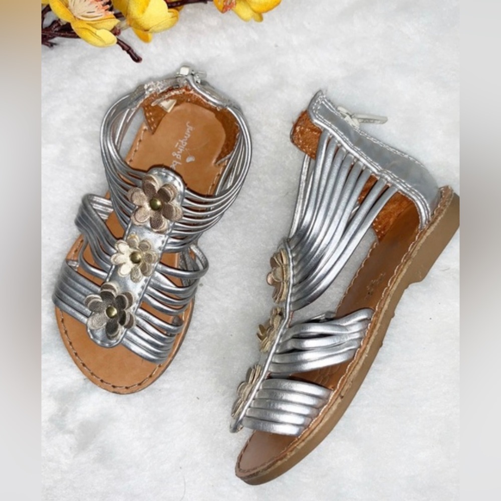 Jumping Beans Girls Silver Gladiator Floral Sandals - Size 11